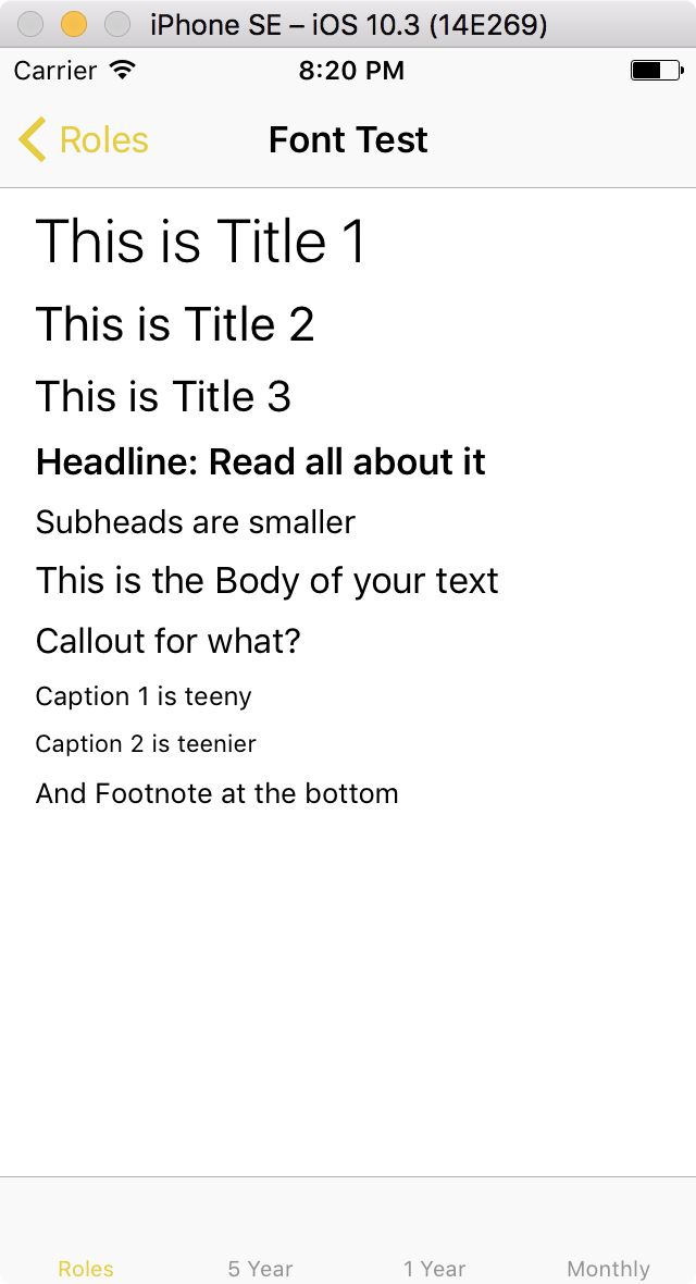 All ten named preferred font styles at the preferred content size